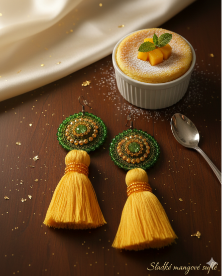 Háčkované  dizajnové náušnice "Sladké mangové suflé"